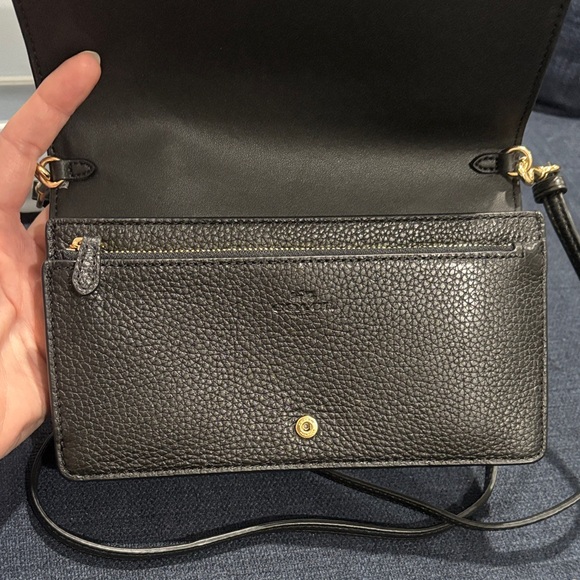 COACH Black Pebbled Leather Crossbody Bag with Gold Logo - Picture 3 of 4